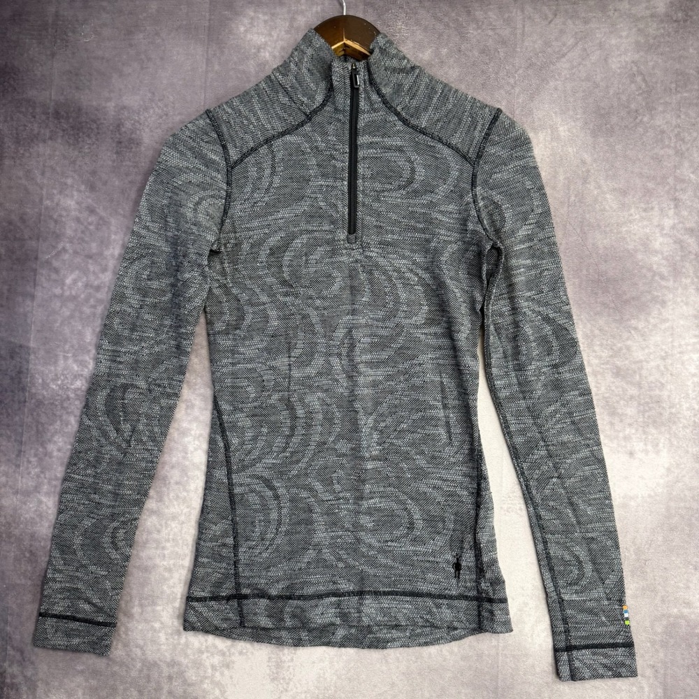 Smartwool Merino 250 Base Layer Womens Small Grey Swirl 1/4 Zip Pullover Top
